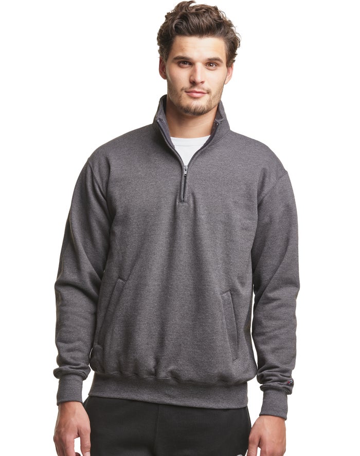 Hanorac Champion Powerblend Fleece 1/4 Zip With Pockets Barbati Gri Inchis - Romania YUTHBLK-72